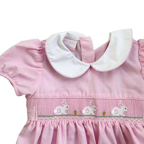Petit Bebe Girls Easter Bunny Peter Pan Collat Smocked Dress Size 4